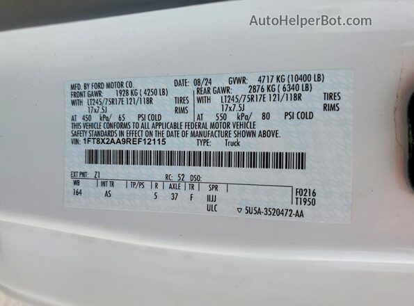1FT8X2AA9REF12115 2024 FORD F250 White Вид підкапотного простору