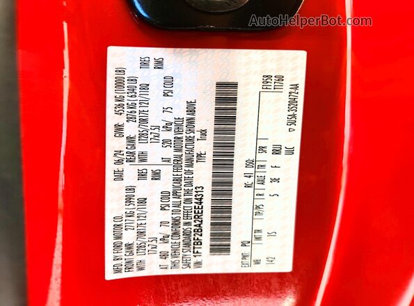 1FTBF2BA2REE44313 2024 FORD F250 Red VIN կոդի պիտակի տեսք