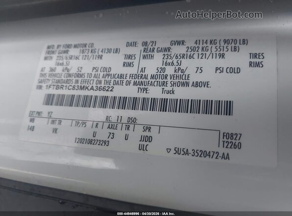 1FTBR1C83MKA36622 2021 FORD TRANSIT-250 Белый Вид подкапотного пространства