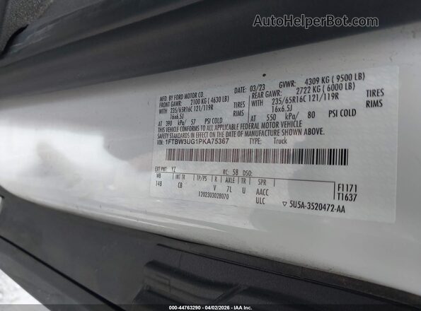 1FTBW3UG1PKA75367 2023 FORD TRANSIT-350 White Vista del compartimento del motor