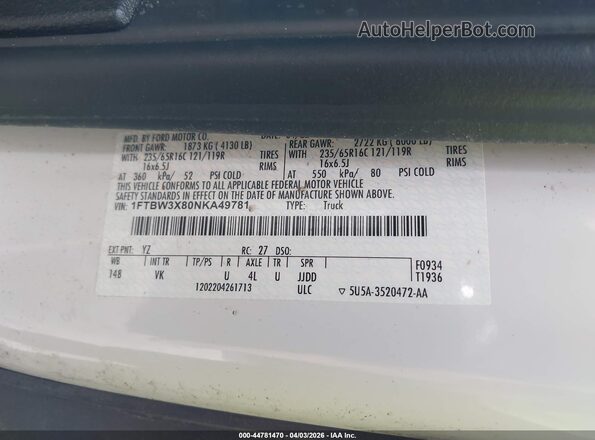 1FTBW3X80NKA49781 2022 FORD TRANSIT-350 White 