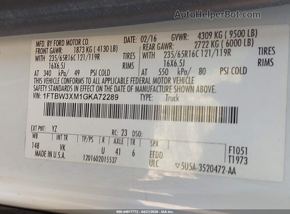 1FTBW3XM1GKA72289 2016 FORD TRANSIT-350 White Engine compartment view