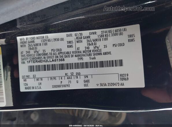 1FTER4EH2LLA61368 2020 FORD RANG Black 