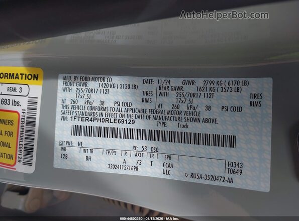 1FTER4PH0RLE69129 2024 FORD RANG Gray ძრავის განყოფილების ხედი