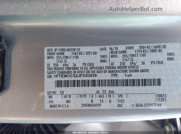 1FTEW1C52JFD53839 2018 FORD F150 Silver ძრავის განყოფილების ხედი