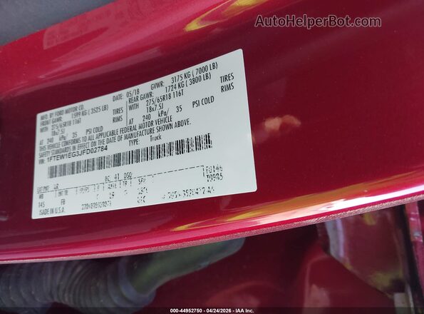 1FTEW1EG3JFD02784 2018 FORD F150 Red Engine compartment view