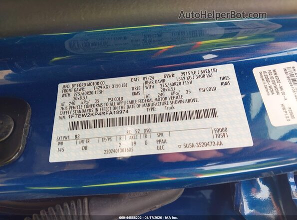 1FTEW2KP4RFA18974 2024 FORD F150 Blue Вид підкапотного простору