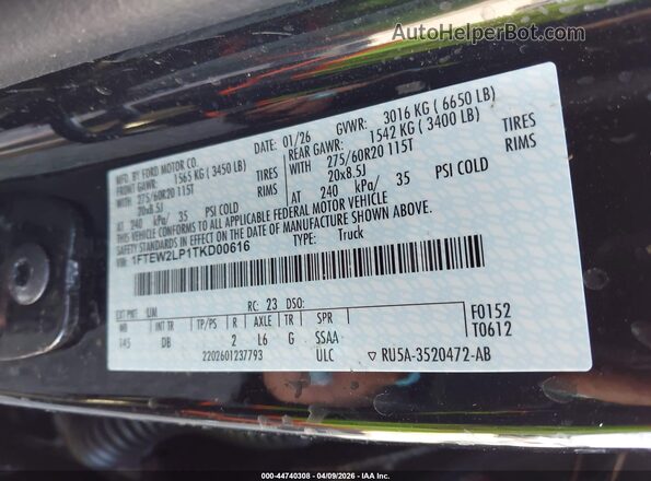 1FTEW2LP1TKD00616 2026 FORD F150 Black Вид підкапотного простору