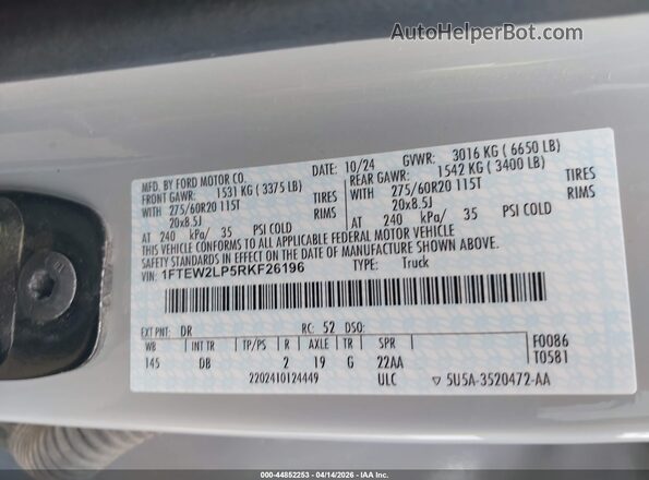 1FTEW2LP5RKF26196 2024 FORD F150 Gray Widok komory silnika