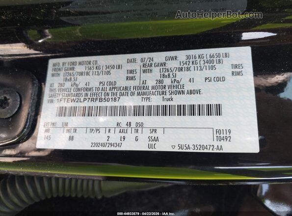 1FTEW2LP7RFB50187 2024 FORD F150 Black Widok komory silnika