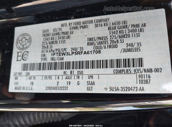 1FTEW3LP5RFA61708 2024 FORD F150 Черный 