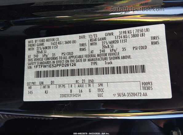 1FTFW1E52PFD28126 2023 FORD F150 Black Engine compartment view