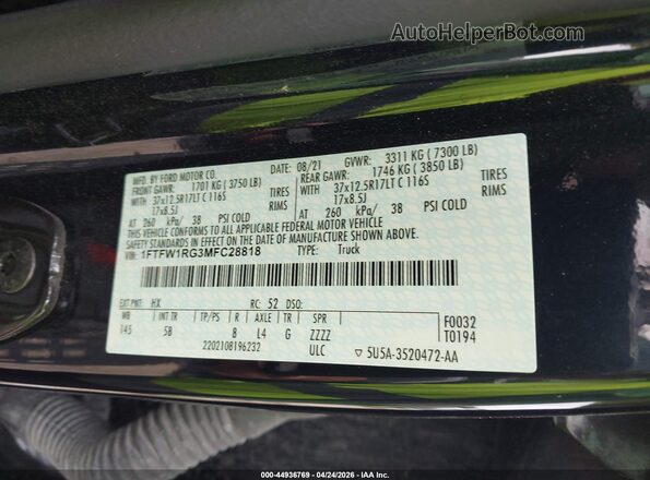 1FTFW1RG3MFC28818 2021 FORD F150 Black Engine compartment view