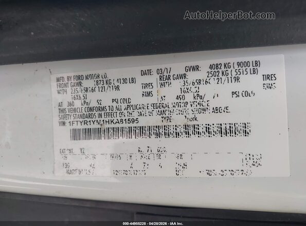 1FTYR1YM1HKA81595 2017 FORD TRANSIT-250 White Vista del compartimento del motor