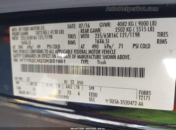 1FTYR2CM2GKB51861 2016 FORD TRANSIT-250 Black Задня права чверть