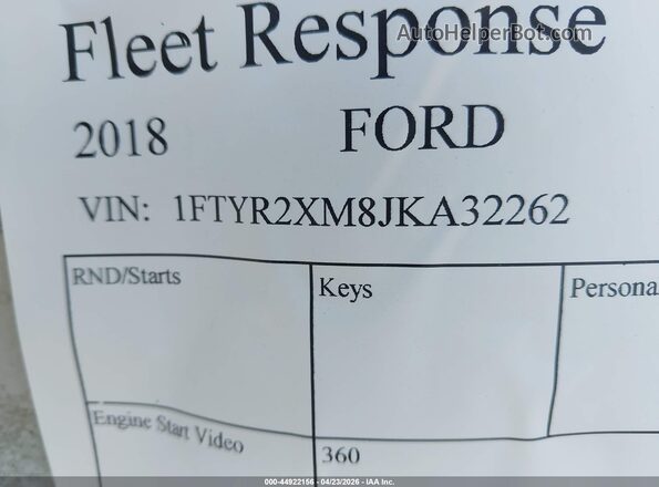1FTYR2XM8JKA32262 2018 FORD TRANSIT-250 White Widok komory silnika