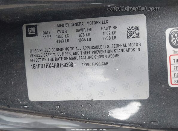 1G1FD1RX4H0169298 2017 CHEVROLET CAMARO Gray Widok komory silnika