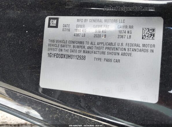 1G1FD3DX0H0112938 2017 CHEVROLET CAMARO Black Вид підкапотного простору