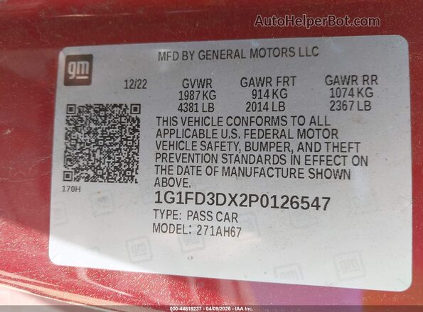 1G1FD3DX2P0126547 2023 CHEVROLET CAMARO Red 