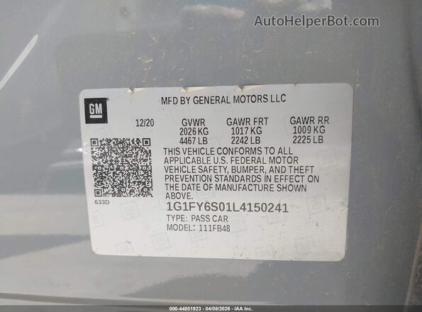 1G1FY6S01L4150241 2020 CHEVROLET BOLT Gray ძრავის განყოფილების ხედი