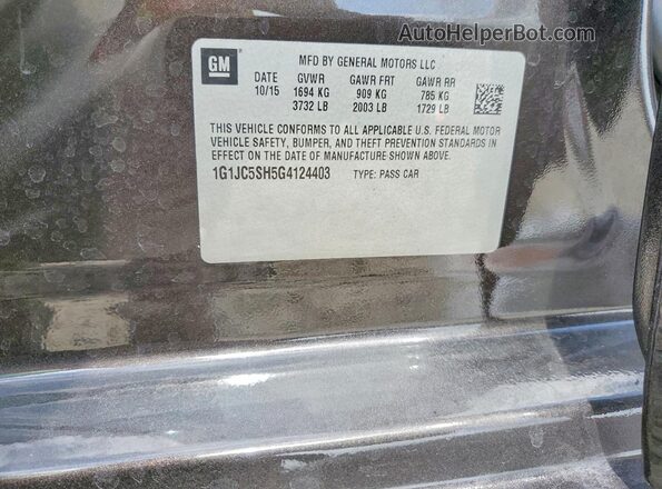 1G1JC5SH5G4124403 2016 CHEVROLET SONIC Gray Շարժիչի բաժամունքի տեսք