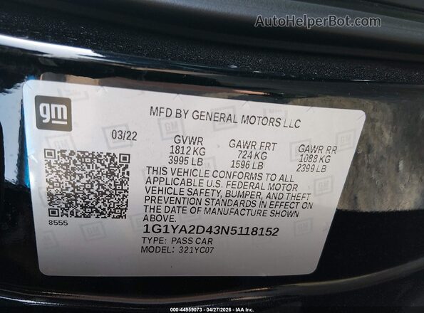 1G1YA2D43N5118152 2022 CHEVROLET CORVETTE Black Engine compartment view