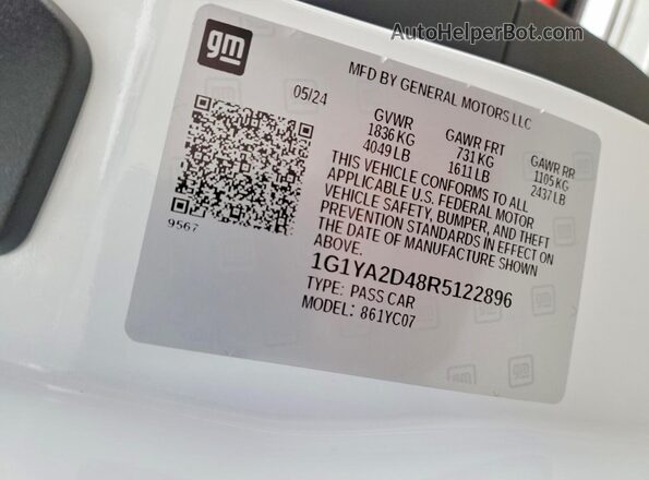 1G1YA2D48R5122896 2024 CHEVROLET CORVETTE Белый Вид наклейки с VIN-кодом