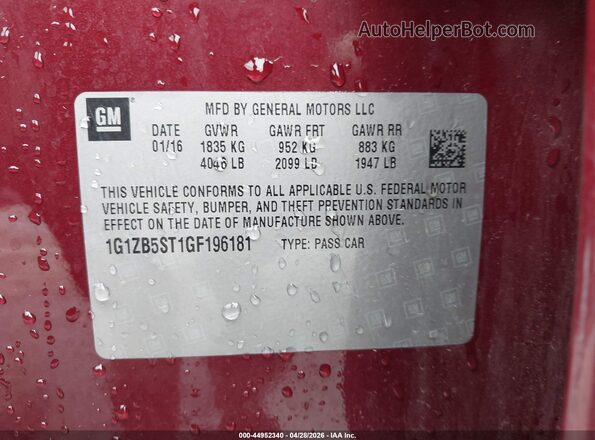 1G1ZB5ST1GF196181 2016 CHEVROLET MALIBU Red 