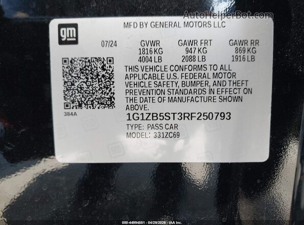 1G1ZB5ST3RF250793 2024 CHEVROLET MALIBU Black ძრავის განყოფილების ხედი