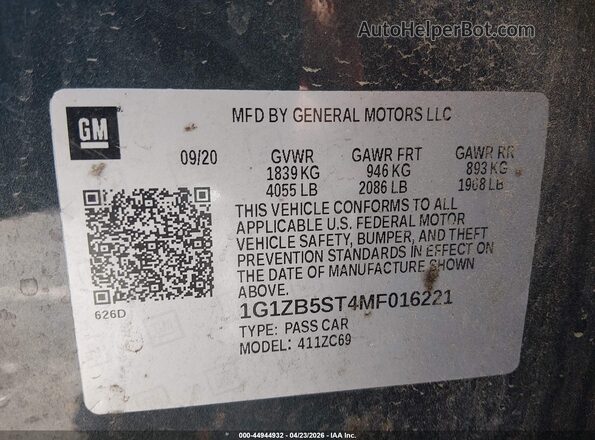 1G1ZB5ST4MF016221 2021 CHEVROLET MALIBU Gray 