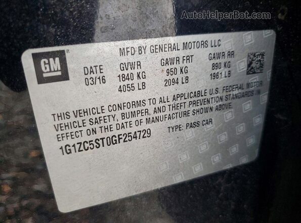 1G1ZC5ST0GF254729 2016 CHEVROLET MALIBU Black Widok naklejki z numerem VIN