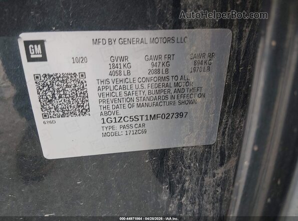 1G1ZC5ST1MF027397 2021 CHEVROLET MALIBU Black Вид підкапотного простору