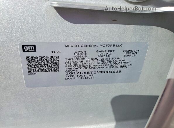 1G1ZC5ST1MF084635 2021 CHEVROLET MALIBU Silver Vista del compartimento del motor