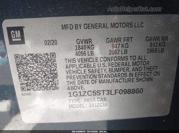 1G1ZC5ST3LF098860 2020 CHEVROLET MALIBU Dark Blue Vista del compartimento del motor