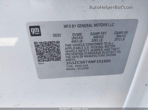 1G1ZC5STXNF151685 2022 CHEVROLET MALIBU White 