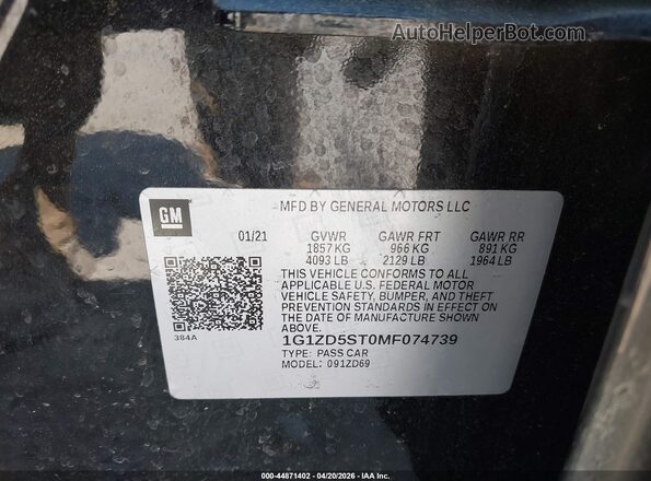 1G1ZD5ST0MF074739 2021 CHEVROLET MALIBU Black Engine compartment view