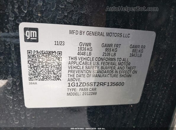 1G1ZD5ST2RF135600 2024 CHEVROLET MALIBU Black Widok komory silnika