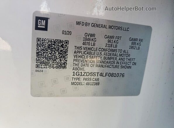 1G1ZD5ST4LF081076 2020 CHEVROLET MALIBU White Вид підкапотного простору