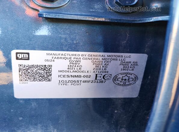 1G1ZD5ST4RF231387 2024 CHEVROLET MALIBU Blue Engine compartment view