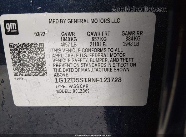 1G1ZD5ST9NF123728 2022 CHEVROLET MALIBU Blue Շարժիչի բաժամունքի տեսք