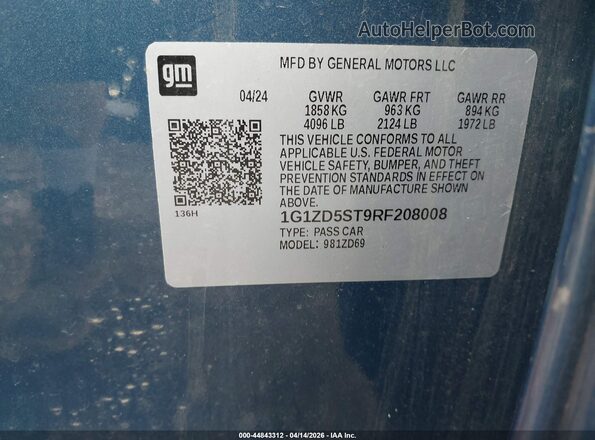 1G1ZD5ST9RF208008 2024 CHEVROLET MALIBU Blue Widok komory silnika