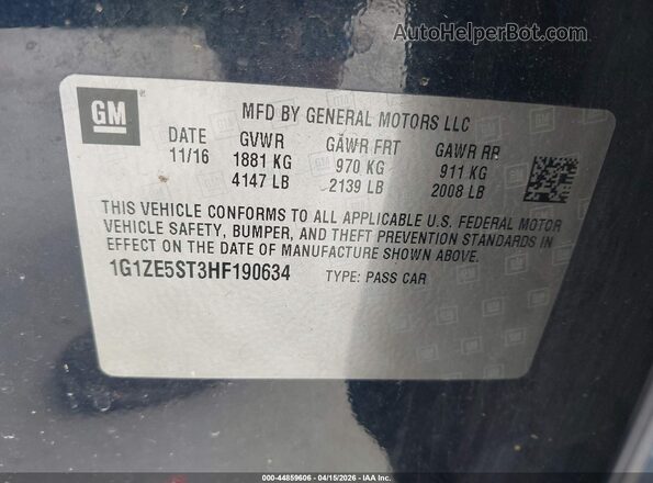 1G1ZE5ST3HF190634 2017 CHEVROLET MALIBU Blue Widok komory silnika