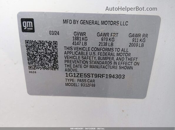 1G1ZE5ST9RF194303 2024 CHEVROLET MALIBU White 