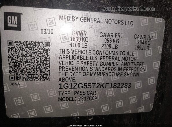 1G1ZG5ST2KF182283 2019 CHEVROLET MALIBU Black ძრავის განყოფილების ხედი