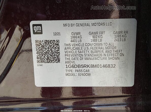 1G6DB5RK8M0146832 2021 CADILLAC CT4 Maroon 