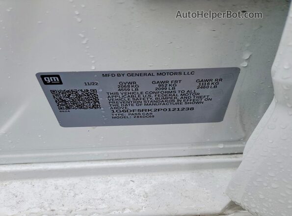 1G6DF5RK2P0121238 2023 CADILLAC CT4 White VIN კოდის სტიკერის ხედი