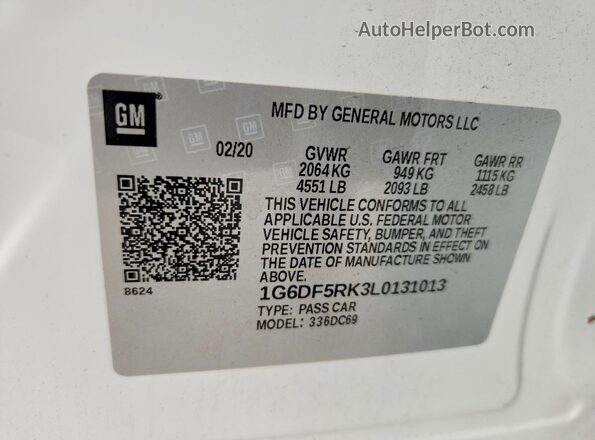 1G6DF5RK3L0131013 2020 CADILLAC CT4 White 