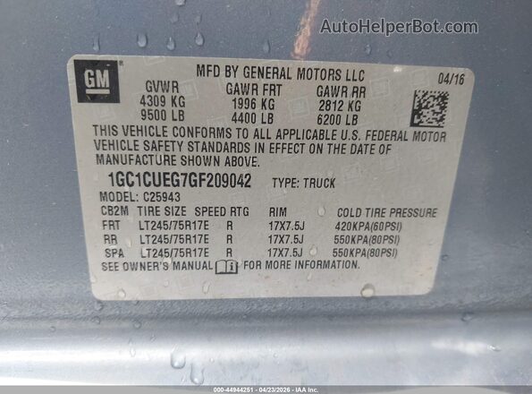 1GC1CUEG7GF209042 2016 CHEVROLET SILVERADO Серый Вид подкапотного пространства