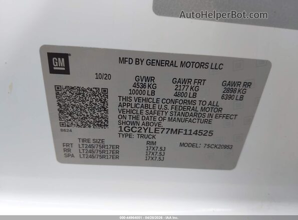 1GC2YLE77MF114525 2021 CHEVROLET SILVERADO White ძრავის განყოფილების ხედი
