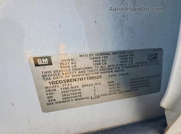 1GCGSBEN7H1188529 2017 CHEVROLET COLORADO White Engine compartment view